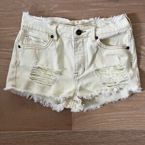 Brandy Melville High-Waisted Distressed Cutoff Denim Shorts - Pale Yellow  Sz 26